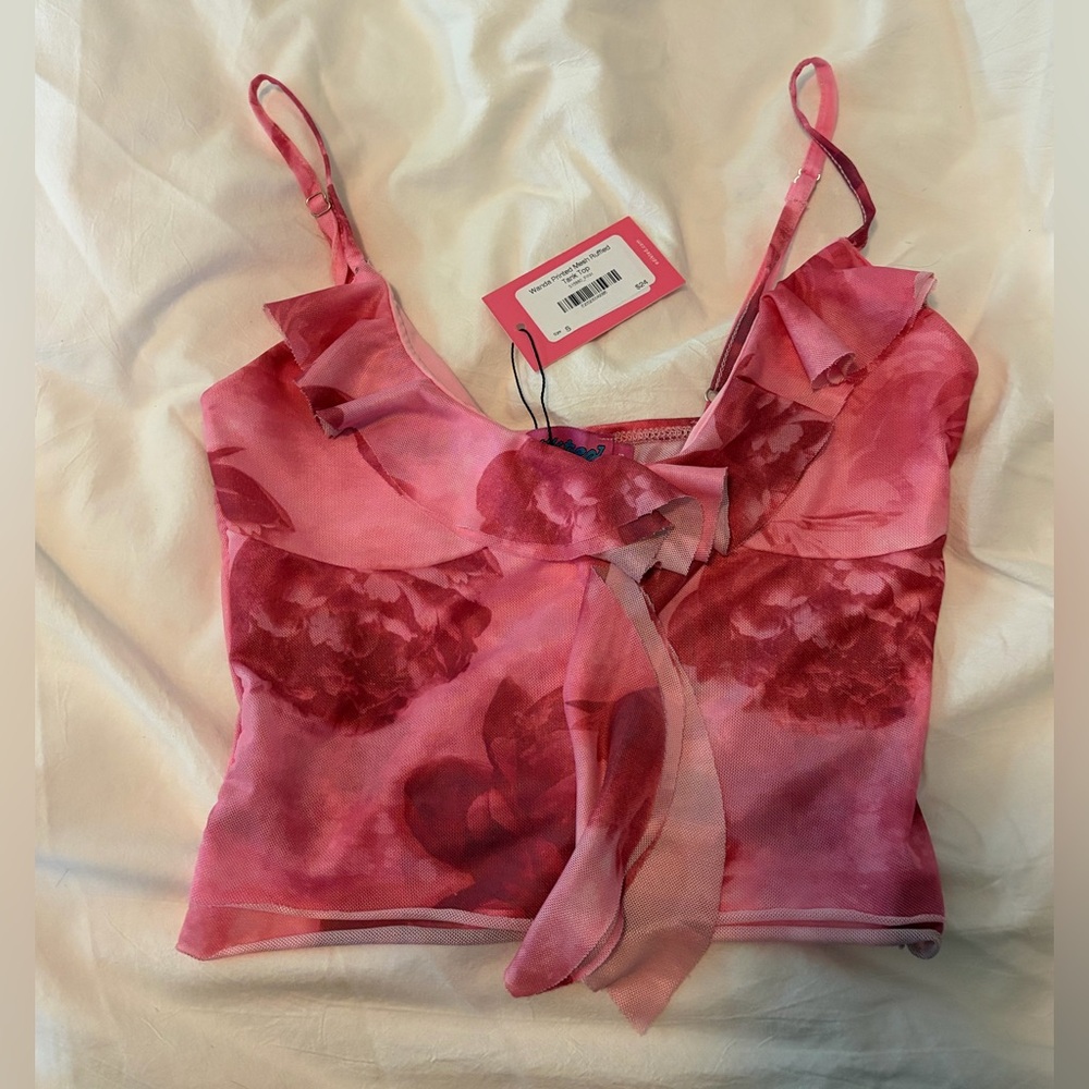 Edikted Pink Ruffled Crop Top - Picture 2 of 3